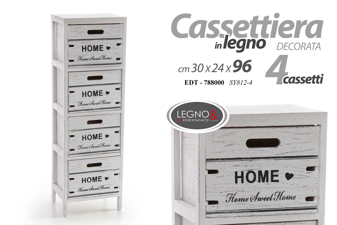 8025569788000 CASSETTIERA 4 CASSETTI SLIM SALVASPAZIO CUCINA BAGNO SALOTTO HOME CUORI 96*30*24 - immagine 1