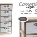 CASSETTIERA 5 CASSETTI LEGNO SLIM SALVASPAZIO BIANCA MARRONE HOME 90*40*29CM