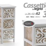 CASSETTIERA LEGNO TRAFORATA 3 CASSETTI SLIM SALVASPAZIO BIANCA MARRONE H62*26*32