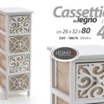 CASSETTIERA LEGNO TRAFORATA 4 CASSETTI SLIM SALVASPAZIO BIANCA LEGNO 80*26*32CM