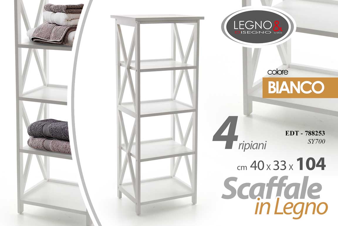 8025569788253 SCAFFALE BIANCO 4 RIPIANI LEGNO CUCINA BAGNO INGRESSO MODERNO 104*40*33cm - immagine 1