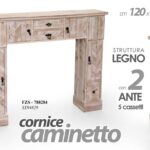 CORNICE CAMINO CAMINETTO LEGNO 2 ANTE 5 CASSETTI 120*23*100CM