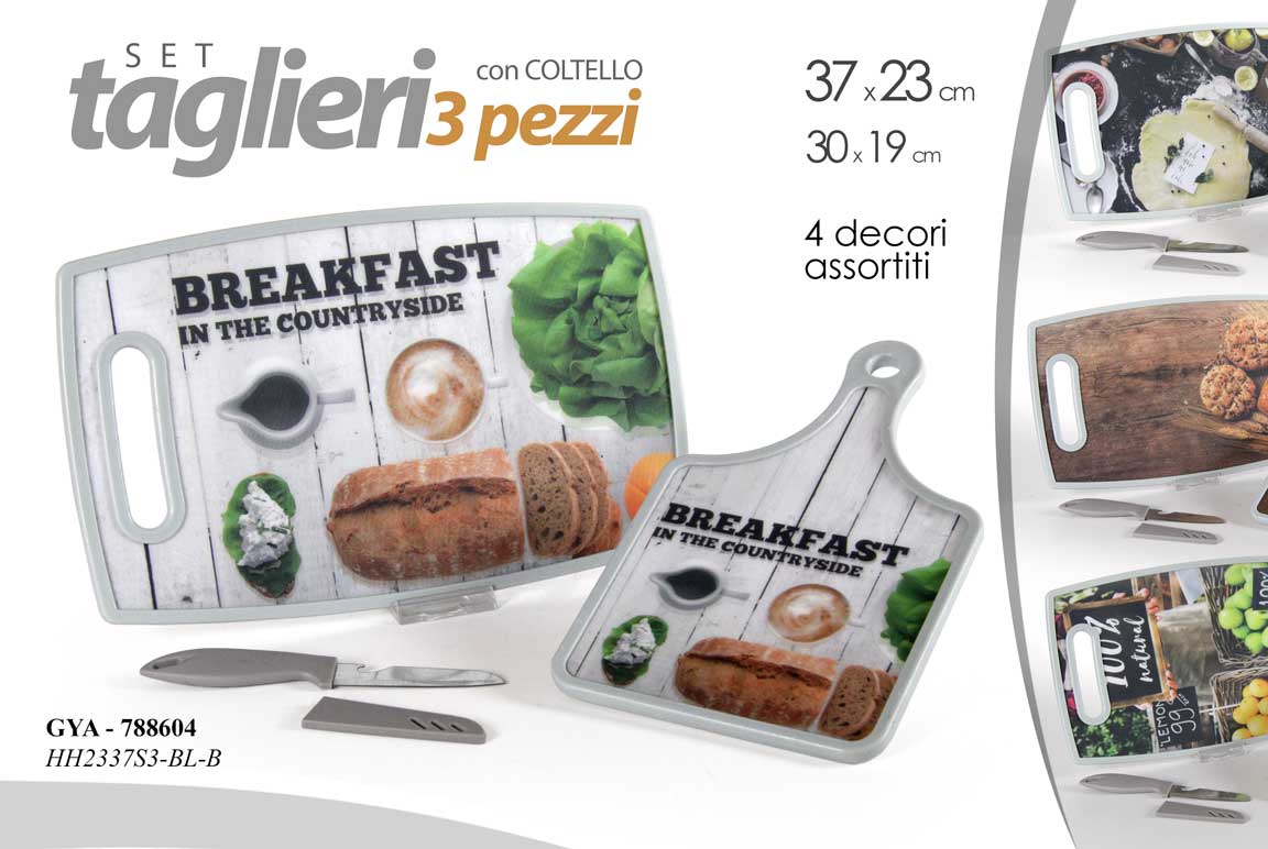 8025569788604 Set 2 taglieri cucina + coltello cuori verdura carne salvaspazio acrilic vintage - immagine 1