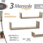 Set 3 Mensole da Parete ROVERE Moderne Design Bordi Mensola Scaffale Legno KIT