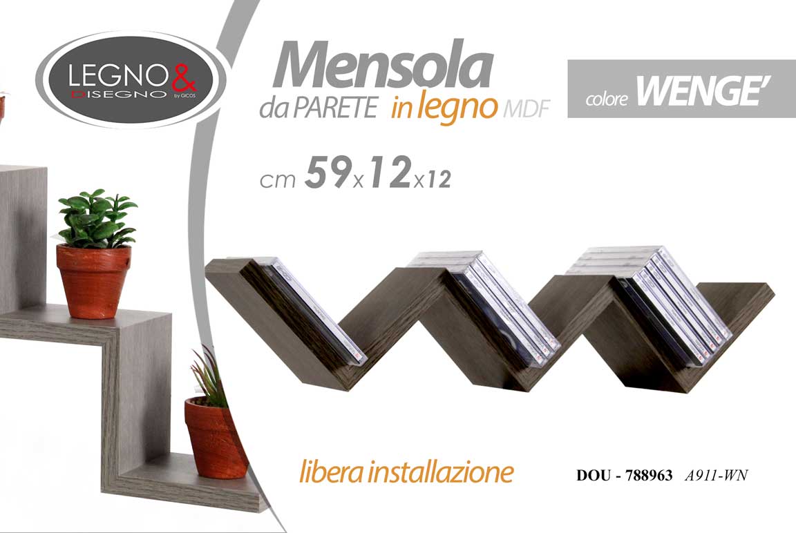 8025569788963 MENSOLA DA PARETE Moderna Design Zig Zag SCAFFALE MURO 3 Ripiani LEGNO WENGè - immagine 1