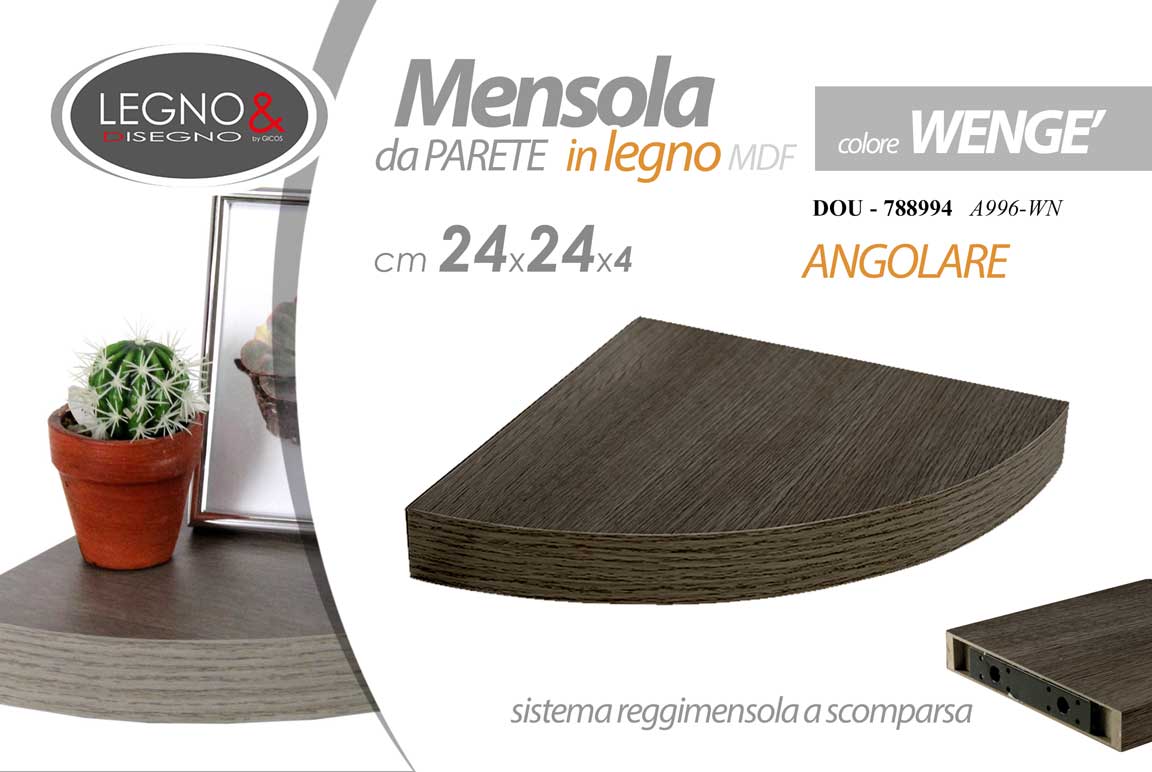 8025569788994 MENSOLA PARETE ANGOLARE ANGOLO STAFFA MODERNO DOU WENGHè 23,5*4 - immagine 1