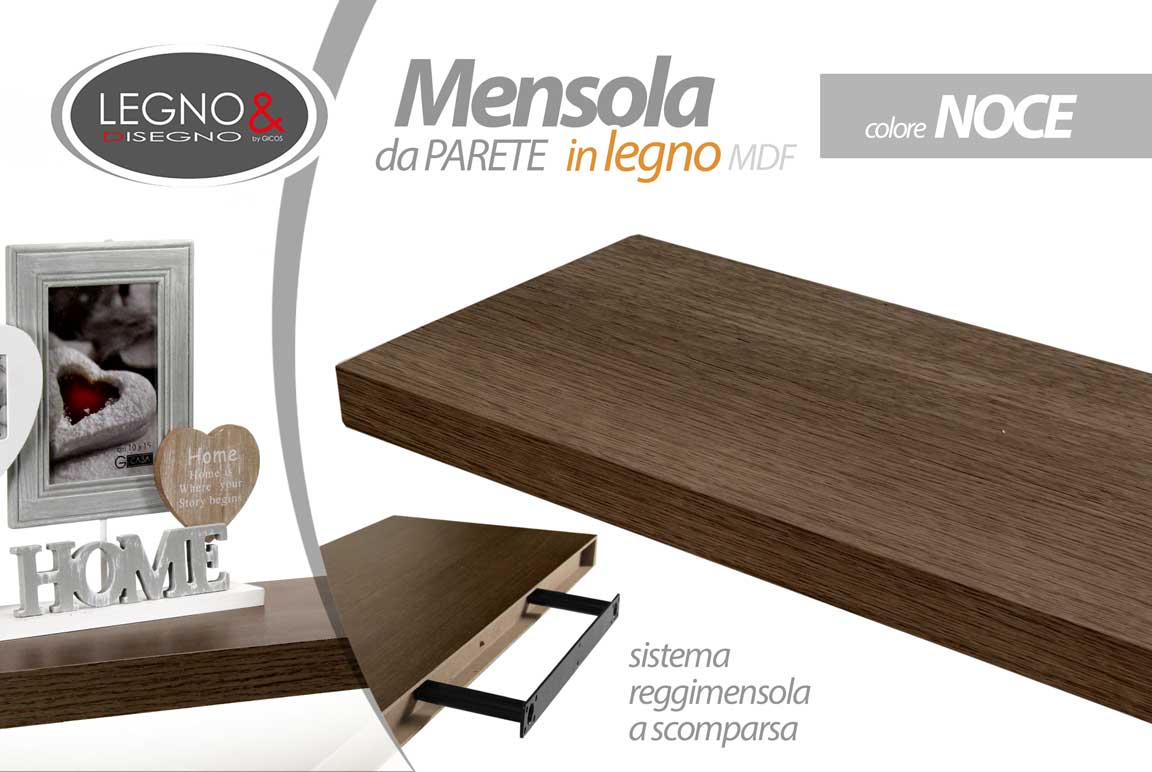 8025569789007 MENSOLA DA PARETE MODERNA LEGNO MURO REGGIMENSOLA A SCOMPARSA NOCE 100*25*4 cm - immagine 1
