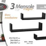 Set 3 Mensole da Parete Moderne Design Mensola Scaffale Legno NERO 42/34/26 CM