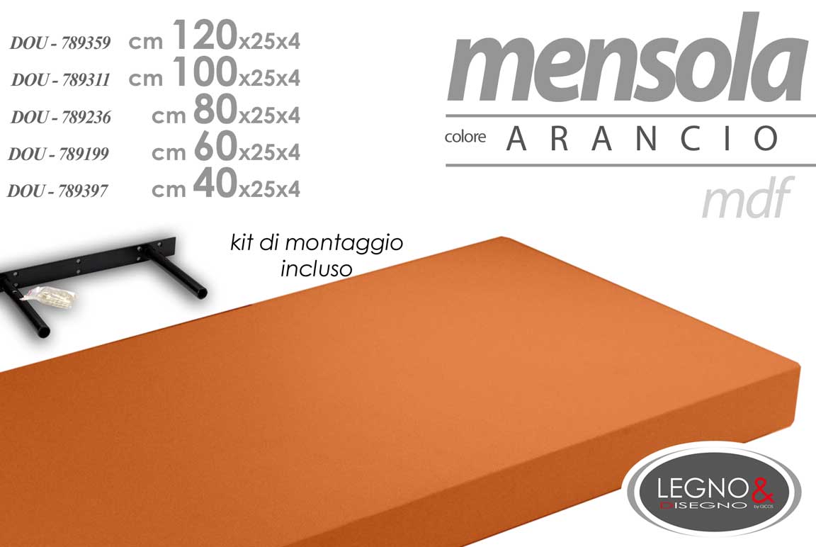 8025569789311 MENSOLA DA PARETE MODERNA LEGNO MURO REGGIMENSOLA A SCOMPARSA ARANCIO 100*25*4 - immagine 1