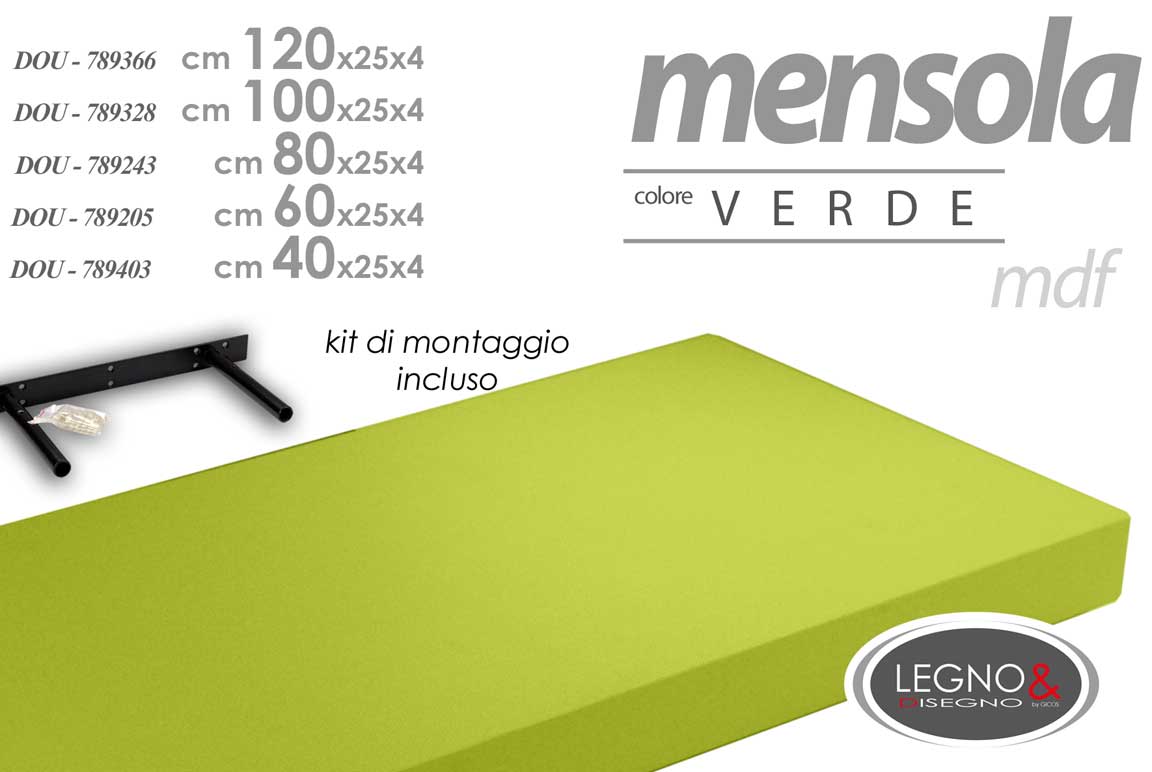 8025569789328 MENSOLA DA PARETE MODERNA LEGNO MURO REGGIMENSOLA A SCOMPARSA VERDE 100*25*4 cm - immagine 1
