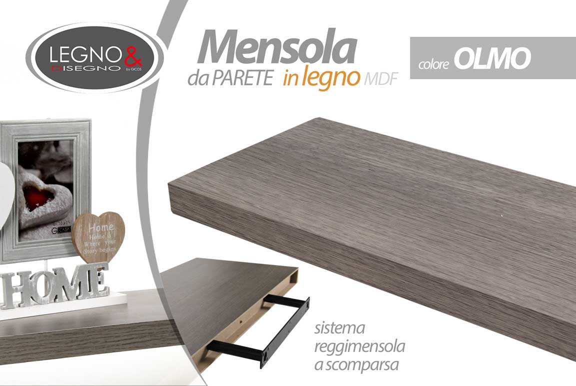 8025569789373 MENSOLA DA PARETE MODERNA LEGNO MURO REGGIMENSOLA A SCOMPARSA GREY OLMO 120*25*4 - immagine 1