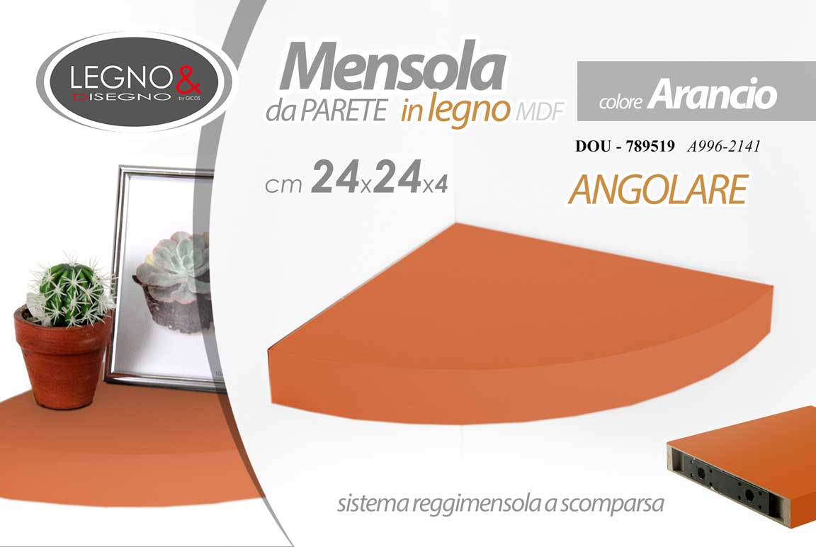 8025569789519 MENSOLA PARETE ANGOLARE ANGOLO SCAFFALE RIPIANO STAFFA MODERNO ARANCIO 24 cm - immagine 1