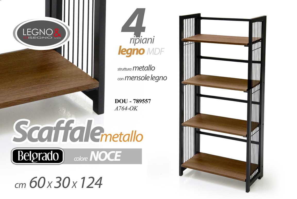 8025569789557 SCAFFALE LIBRERIA 4 RIPIANI LEGNO NOCE SALOTTO INGRESSO MODERNO 124*60*30 cm - immagine 1
