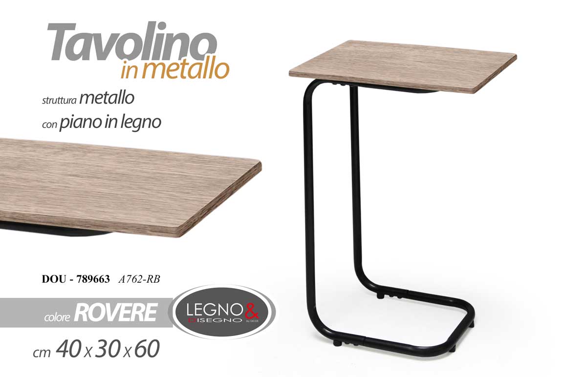 8025569789663 Tavolino Letto Laterale Divano da Caffè Porta PC Tavolo Legno Metallo 60*40*30cm - immagine 1