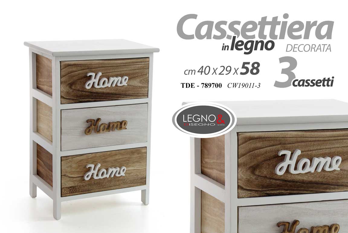8025569789700 CASSETTIERA SALVASPAZIO SLIM 3 CASSETTI LEGNO BIANCA MARRONE COMODINO H58*40*29 - immagine 1