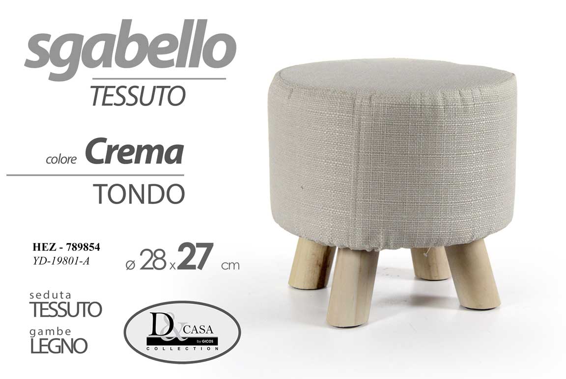 8025569789854 POUF SGABELLO POGGIAPIEDI TONDO MODERNO POUFF PIEDI LEGNO CREMA 28*27cm - immagine 1