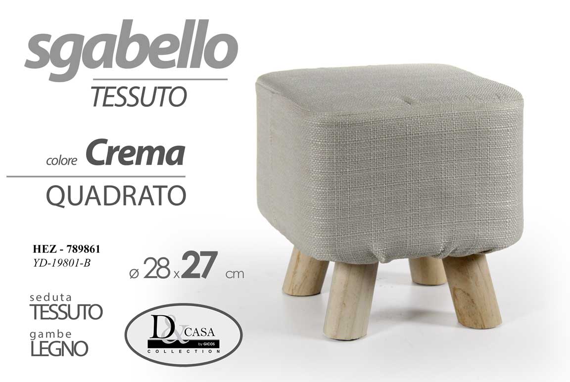 8025569789861 POUF SGABELLO POGGIAPIEDI QUADRATO CREMA MODERNO TESSUTO POUFF PIEDI LEGNO 27*28 - immagine 1