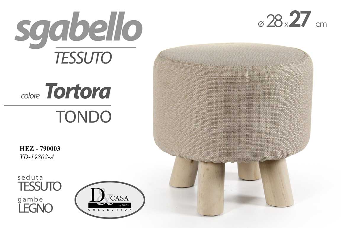 8025569790003 POUF SGABELLO POGGIAPIEDI TONDO MODERNO POUFF PIEDI LEGNO TORTORA 28*27cm - immagine 1