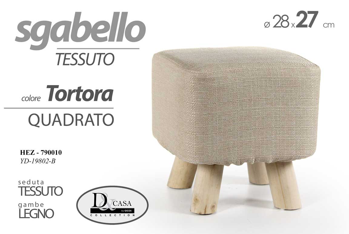 8025569790010 POUF SGABELLO POGGIAPIEDI QUADRATO MODERNO POUFF PIEDI LEGNO Tortora h27*28cm - immagine 1