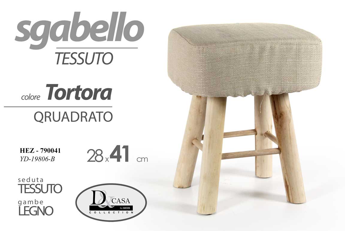 8025569790041 POUF SGABELLO POGGIAPIEDI 41*28cm IMBOTTITO TESSUTO TORTORA POUFF PIEDI LEGNO - immagine 1