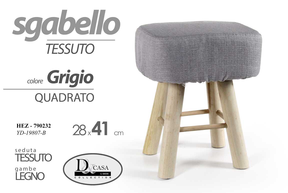 8025569790232 POUF SGABELLO POGGIAPIEDI QUADRATO TESSUTO GRIGIO MODERNO POUFF PIEDI LEGNO 41cm - immagine 1