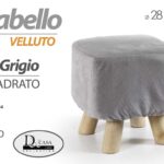 POUF 28cm GRIGIO VELLUTO MODERNO QUADRATO SGABELLO POGGIAPIEDI PIEDI LEGNO