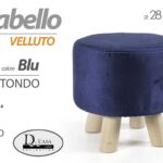 POUF SGABELLO POGGIAPIEDI MODERNO POUFF PIEDI LEGNO SEDUTA VELLUTO BLU 28*h27cm