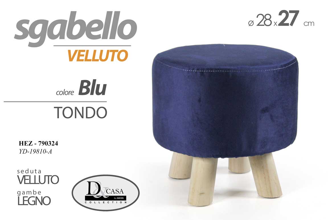 8025569790324 POUF SGABELLO POGGIAPIEDI MODERNO POUFF PIEDI LEGNO SEDUTA VELLUTO BLU 28*h27cm - immagine 1