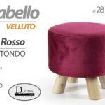 POUF SGABELLO POGGIAPIEDI TONDO ROSSO VELLUTO MODERNO PIEDI LEGNO POUFF 28*h27cm