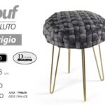 POUF POGGIAPIEDI Intrecciato SGABELLO VELLUTO GRIGIO GAMBE METALLO ORO 43*35 cm