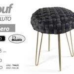 POUF TONDO POGGIAPIEDI MODERNO TESSUTO NERO SGABELLO GAMBE METALLO ORO 43*35 cm