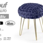 POUF POGGIAPIEDI MODERNO SGABELLO POUFF VELLUTO BLU GAMBE METALLO ORO 43*35 CM