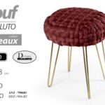 POUF POGGIAPIEDI MODERNO SGABELLO POUFF VELLUTO BORDEAUX GAMBE METALLO ORO 43*35