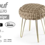 POUF POGGIAPIEDI MODERNO SGABELLO POUFF VELLUTO TORTORA GAMBE METALLO ORO 43*35