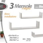 Set 3 Mensole da Parete Moderne BIANCO Design Bordi Mensola Scaffale Legno KIT