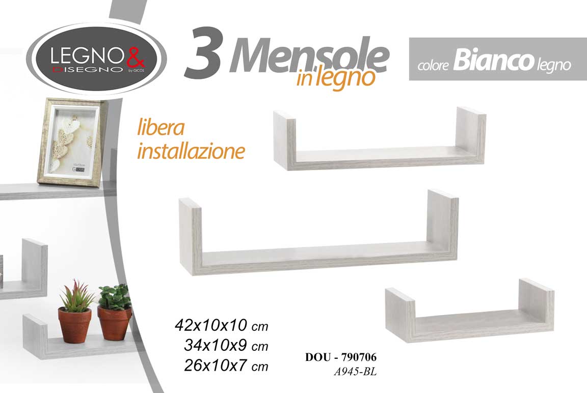 8025569790706 Set 3 Mensole da Parete Moderne BIANCO Design Bordi Mensola Scaffale Legno KIT - immagine 1