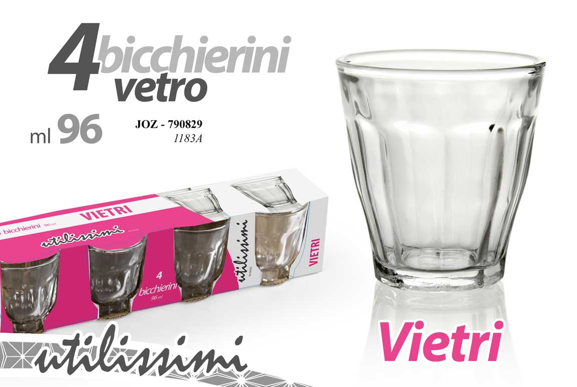 8025569790829 SET 4 BICCHIERI BICCHIERINO CHUPITO LIQUORE COGNAC RUM VETRO VIETRI 96 ML h6,8CM - immagine 1