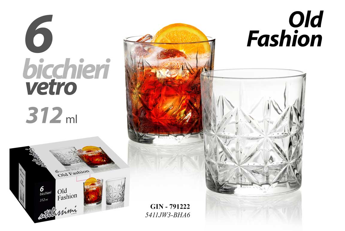 8025569791222 SET 6 BICCHIERI VETRO OLD FASHION ACQUA WHISKY COCKTAIL BIBITE TAVOLA 10CM 312ML - immagine 1