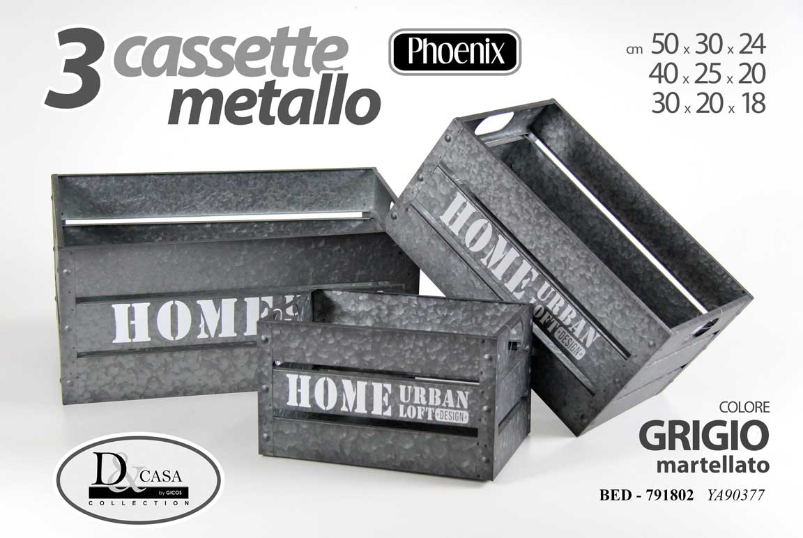 8025569791802 3 CASSETTE METALLO CONTENITORE ORGANIZER SALVASPAZIO MULTIUSO GRIGIO MA 50-40-30 - immagine 1