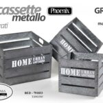3 CASSETTE METALLO CONTENITORE ORGANIZER SALVASPAZIO MULTIUSO GRIGIO H28/26/23cm