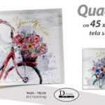 QUADRO STAMPA SU TELA Canvas LEGNO BICICLETTA BLU ROSA FIORI COLOR ASSORT 45*45