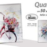 QUADRO STAMPA SU TELA Canvas LEGNO BICICLETTA BLU ROSA FIORI COLOR ASSORT 70*50
