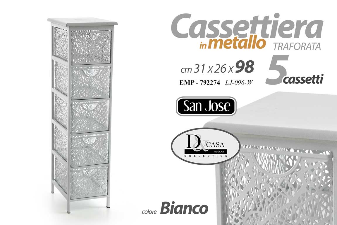 8025569792274 CASSETTIERA METALLO TRAFORATA 5 CASSETTI SALVASPAZIO CLASSICO MODERNO 98*31*26cm - immagine 1