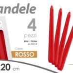 SET 4 PZ CANDELE ROSSE KASA CANDLES Ø 2,1x20 CM NON PROFUMATE TAPER CANDLE
