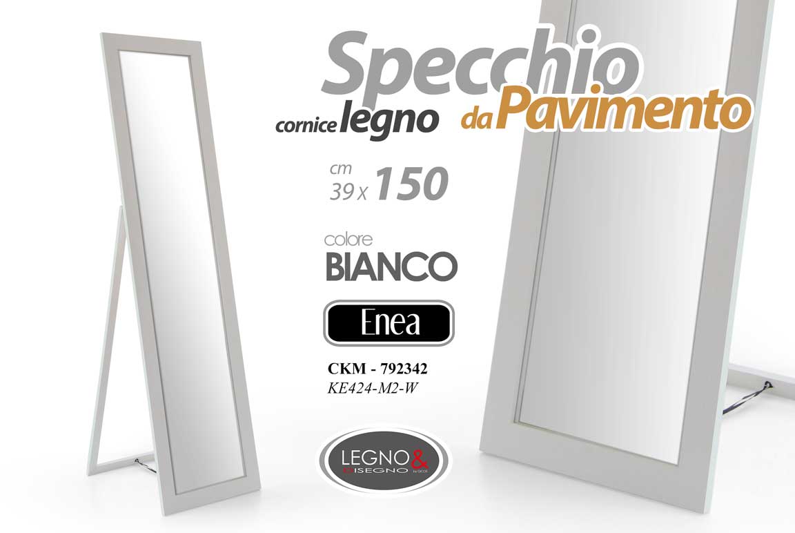 8025569792342 SPECCHIO SPECCHIERA DA PAVIMENTO BIANCO CLASSICO MODERNO CORNICE LEGNO 150*39cm - immagine 1