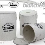 3 CESTE SET PORTABIANCHERIA CON COPERCHIO CESTA VESTITI TONDA CREMA 55-50-45 cm
