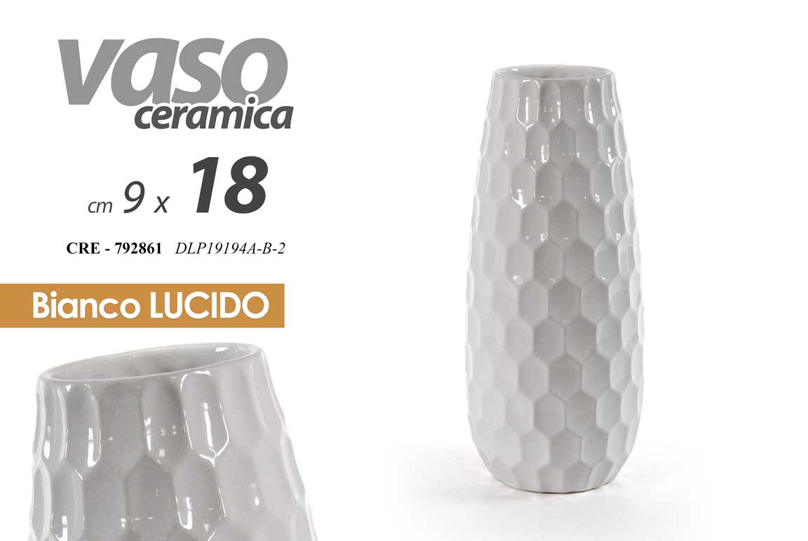 8025569792861 VASO FIORI PIANTE CERAMICA BIANCO LUCIDO DESIGN CLASSICO MODERNO VINTAGE 18*10cm - immagine 1