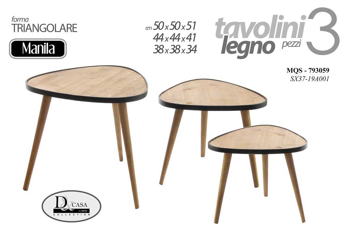 8025569793059 3 TAVOLINI TAVOLO TRIANG MARRONE VENATO PIEDI LEGNO SALOTTO MODERNO 50/44/38 - immagine 1