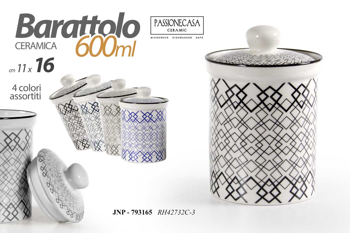 8025569793165 BARATTOLO CERAMICA ERMETICO CUCINA Contenitore MODERNO LUX ASSORT 600ML 16*11CM - immagine 1