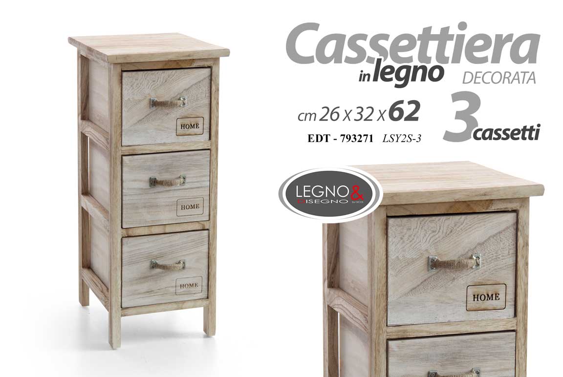 8025569793271 CASSETTIERA 3 CASSETTI SLIM SALVASPAZIO COMODINO HOME NATURAL MODERNO 62*26*32 - immagine 1